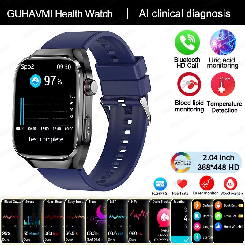 2025 Neue Harnsäure Blutfett Smartwatch Herren EKG+PPG Puls Blutdruck Bluetooth Anruf Sport für Xiaomi Gesundheits-Tracking Uhr Blue von Joom DACH