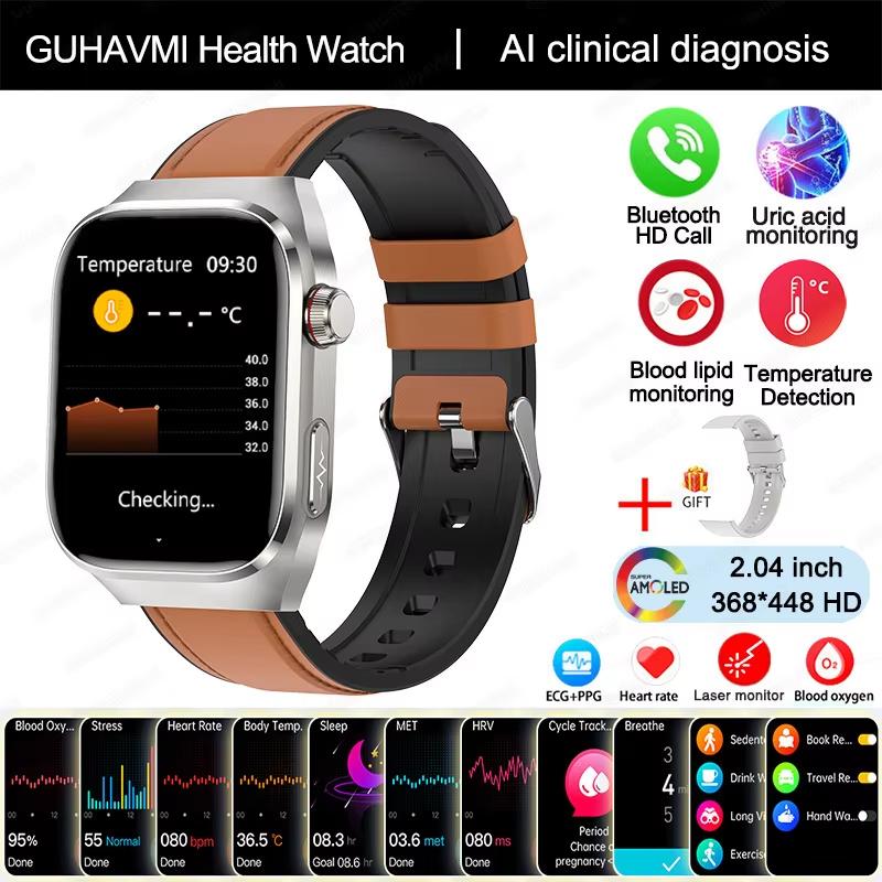 2025 Neue Harnsäure Blutfett Smartwatch Herren EKG+PPG Puls Blutdruck Bluetooth Anruf Sport für Xiaomi Gesundheits-Tracking Uhr Brown Leather von Joom DACH