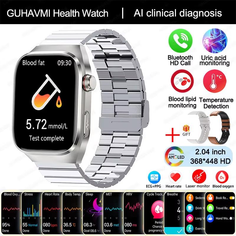 2025 Neue Harnsäure Blutfett Smartwatch Herren EKG+PPG Puls Blutdruck Bluetooth Anruf Sport für Xiaomi Gesundheits-Tracking Uhr Silver Steel B 2A von Joom DACH