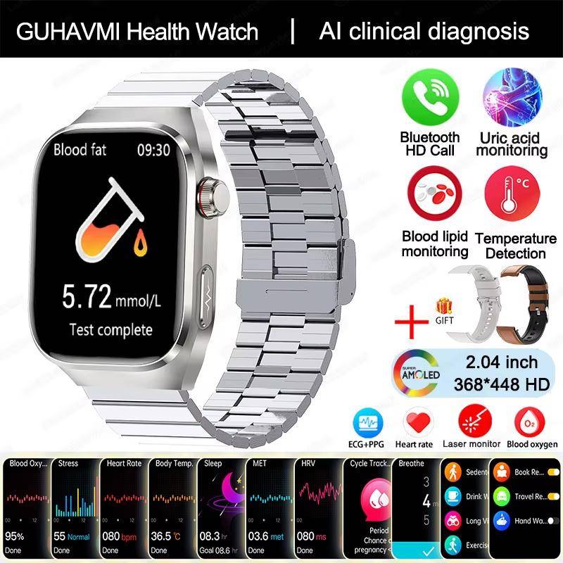 2025 Neue Harnsäure Blutfett Smartwatch Herren EKG+PPG Puls Blutdruck Bluetooth Anruf Sport für Xiaomi Gesundheits-Tracking Uhr Silver Steel B 2A von Joom DACH