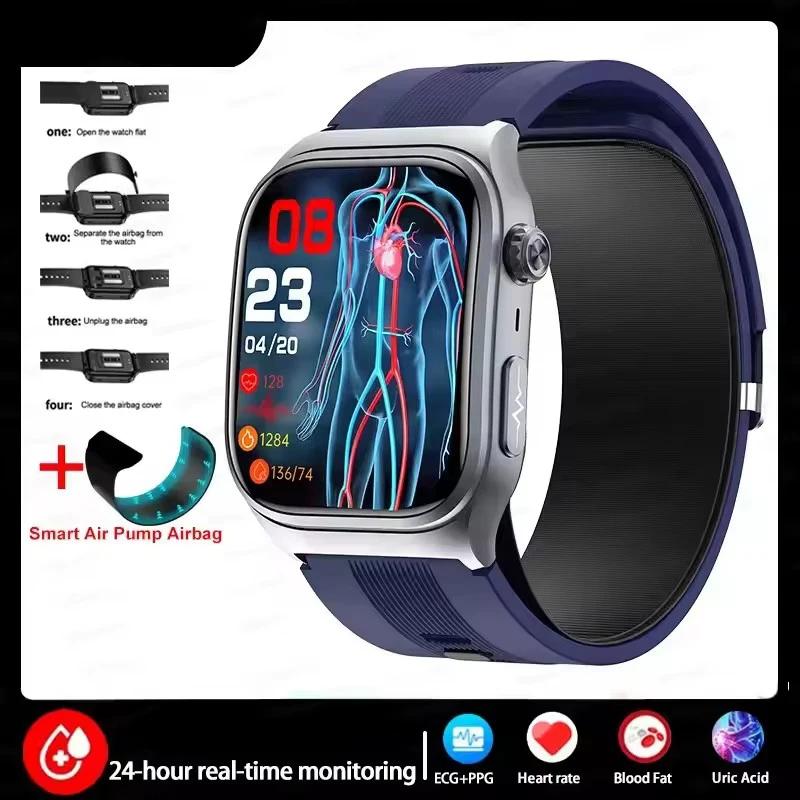 2025 Neue Saphirglas Luftpumpe Airbag Test Drei Hoch Smartwatches Herren EKG Herzfrequenz Blutdruck Gesundheits-Tracker Smartwatch blau von Joom DACH