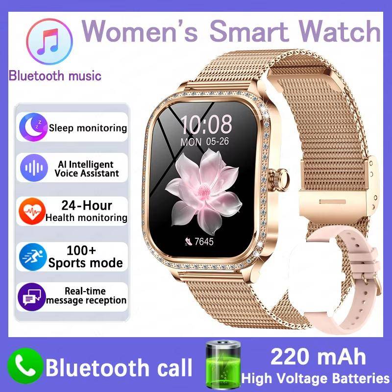 2025 Neue Smartwatch Damen 1,75  HD-Display Herzfrequenz IP68 Wasserdicht Sport Fitness BT Anruf Smartwatch für Dame Geschenk Mesh Belt gold von Joom DACH