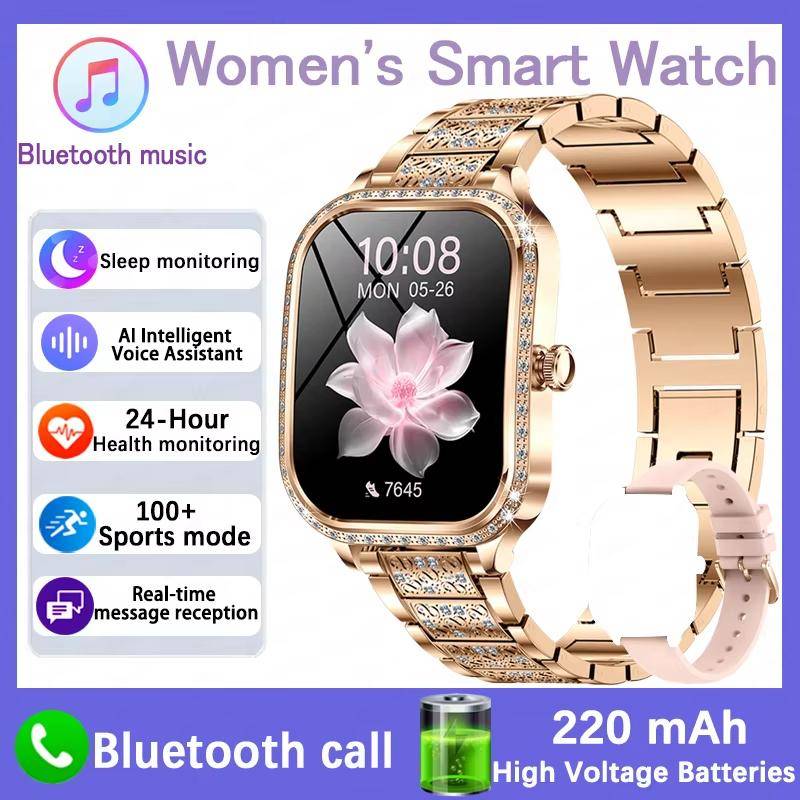 2025 Neue Smartwatch Damen 1,75  HD-Display Herzfrequenz IP68 Wasserdicht Sport Fitness BT Anruf Smartwatch für Dame Geschenk steel Belt gold von Joom DACH