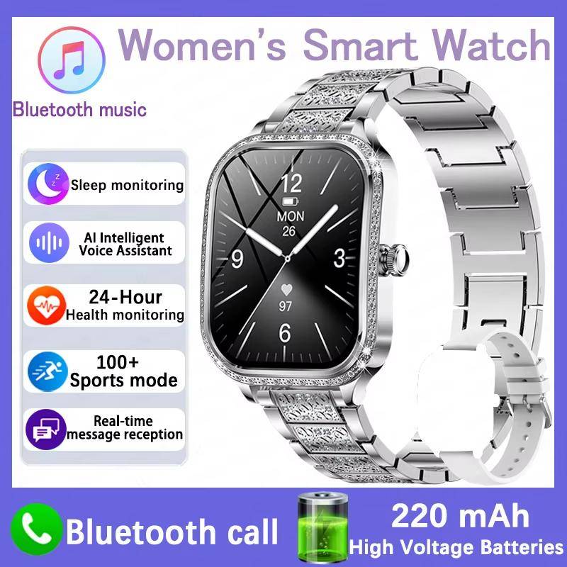 2025 Neue Smartwatch Damen 1,75  HD-Display Herzfrequenz IP68 Wasserdicht Sport Fitness BT Anruf Smartwatch für Dame Geschenk steel Belt silber von Joom DACH