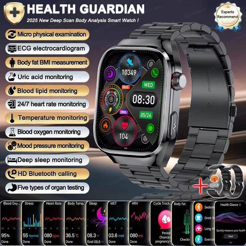 2025 Neue Smartwatch EKG+PPG Organe Eingeweide Monitor Uhr Männer Blutfette Harnsäure BP Sport Anruf Smartwatch für Samsung Galaxy Black Steel 2A von Joom DACH