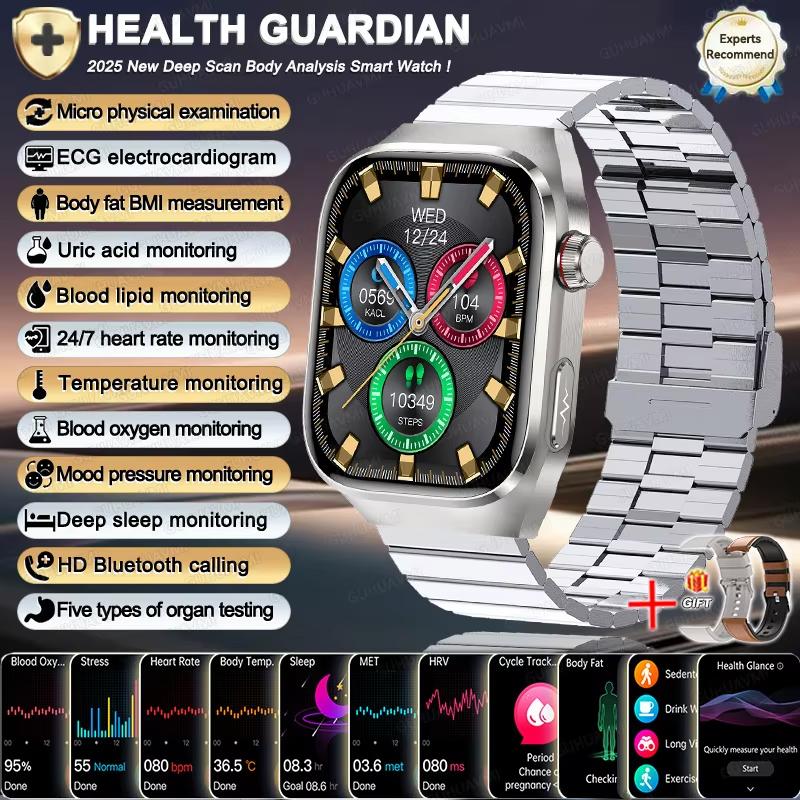 2025 Neue Smartwatch EKG+PPG Organe Eingeweide Monitor Uhr Männer Blutfette Harnsäure BP Sport Anruf Smartwatch für Samsung Galaxy Silver Steel B 2A von Joom DACH