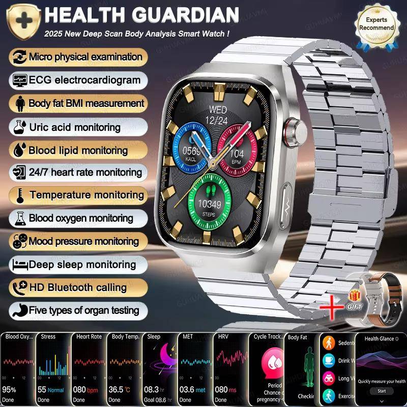 2025 Neue Smartwatch EKG+PPG Organe Eingeweide Monitor Uhr Männer Blutfette Harnsäure BP Sport Anruf Smartwatch für Samsung Galaxy Silver Steel B 2A von Joom DACH
