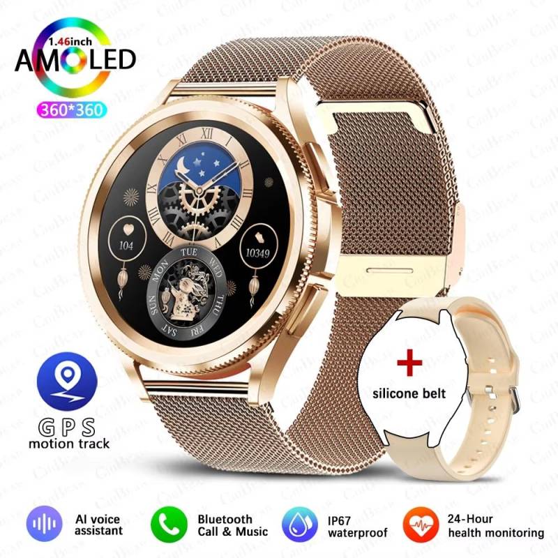 2025 Neue Uhr 6 Smartwatch AMOLED Always On Display Bluetooth-Anruf GPS NFC Smartwatch Herren Damengesundheit für Android IOS mesh belt gold von Joom DACH