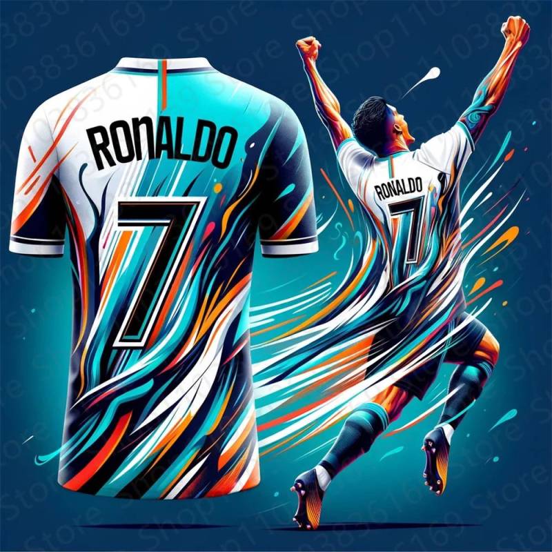 2025 Neues C Ronaldo Fußballfan-Trikot Kinder Erwachsene Sommer Sport Fußball Trainings-T-Shirt Kinder Top Rundhals Lockeres Sweatshirt 110 von Joom DACH