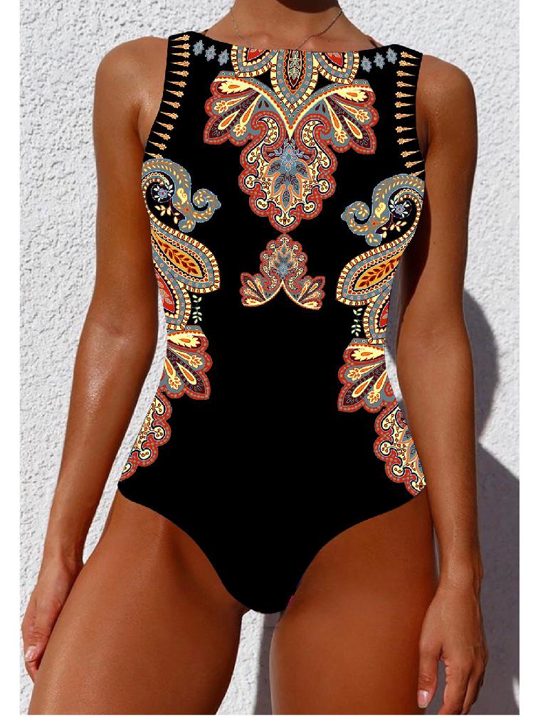 „2025 Rückenfreier Badeanzug für Damen mit europäischem und amerikanischem abstraktem Druck – INS-Stil“ L von Joom DACH