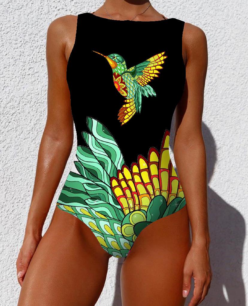 „2025 Rückenfreier Badeanzug für Damen mit europäischem und amerikanischem abstraktem Druck – INS-Stil“ M von Joom DACH