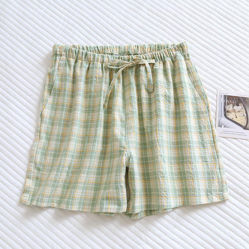 2025 Sommer Neue Paar Shorts 100% Baumwolle Karierte Home Pants Damen Dünne Lose Große Schlafhose Bottoms XL von Joom DACH