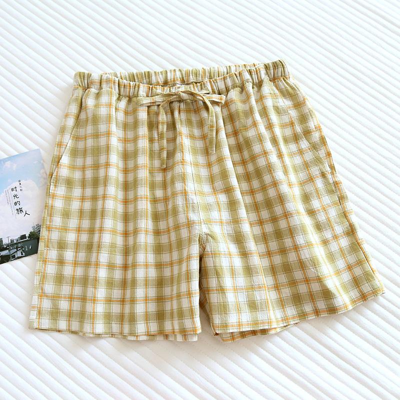 2025 Sommer Neue Paar Shorts 100% Baumwolle Karierte Home Pants Damen Dünne Lose Große Schlafhose Bottoms XXL von Joom DACH