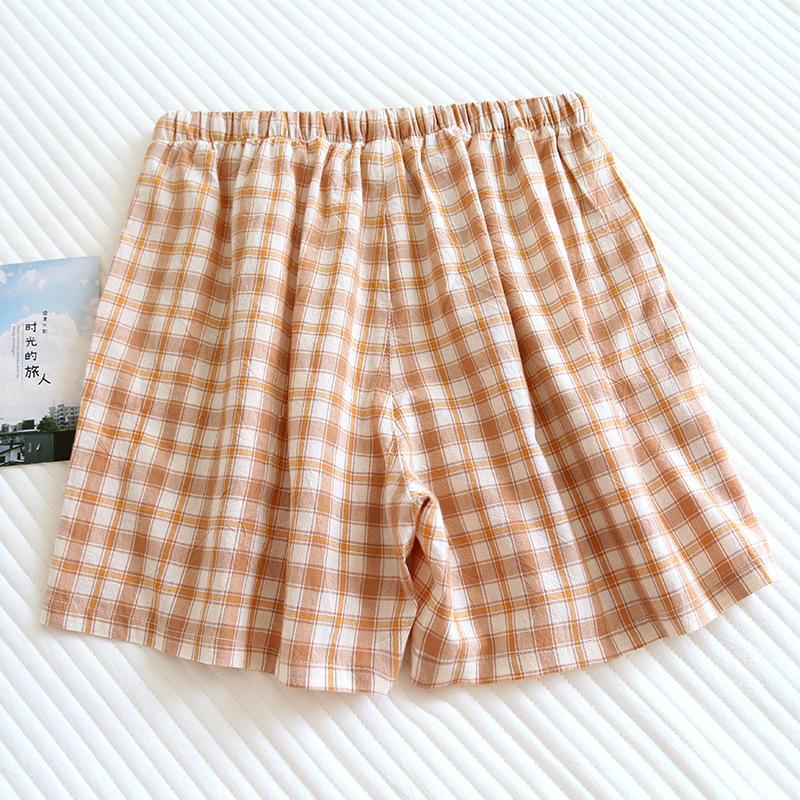 2025 Sommer Neue Paar Shorts 100% Baumwolle Karierte Home Pants Damen Dünne Lose Große Schlafhose Bottoms XXL von Joom DACH
