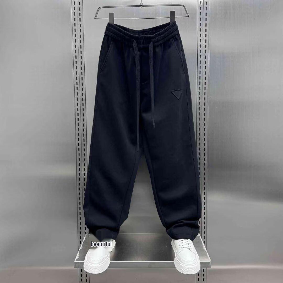 2025 Frühling/Herbst Herren Trendige Koreanische Krummsäbelhose: Lockere Straight-Leg Patchwork Streetwear Sweatpants XL schwarz von Joom DACH