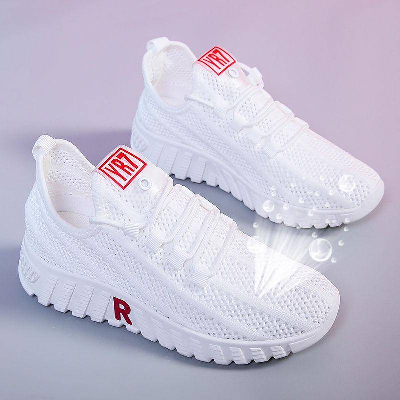 2025 Stoffschuhe Damen Wanderschuhe Weiche Unterseite Rutschfeste Mama Sneakers Atmungsaktive Netzschuhe Mode Lässige Einzelschuhe 40 weiß von Joom DACH
