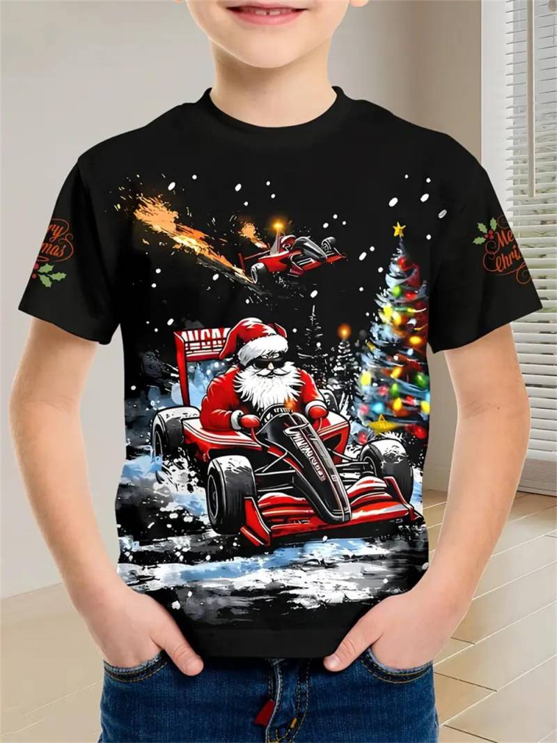 2025 Weihnachtskleidung Jungen Mädchen T-Shirts Neujahrs-T-Shirts Weihnachtsmann bedruckt lässige Kinderkleidung Top T-Shirt 160 von Joom DACH