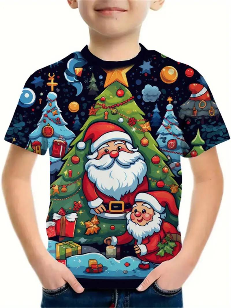 2025 Weihnachtskleidung Jungen Mädchen T-Shirts Neujahrs-T-Shirts Weihnachtsmann bedruckt lässige Kinderkleidung Top T-Shirt 160 von Joom DACH