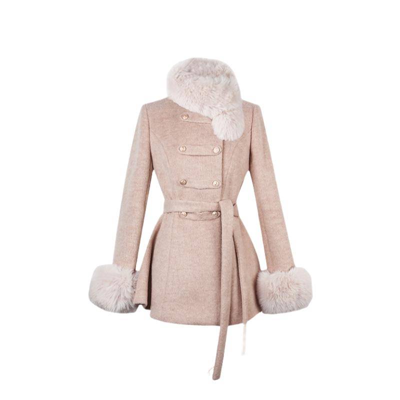 2025 Winter Französisch Vintage Elegant Wollmantel Frau Schwarz Schick Schal Umhang + Retro Locker Trenchcoat Damen Bandage Korea Modedesign Outfits M mandel von Joom DACH