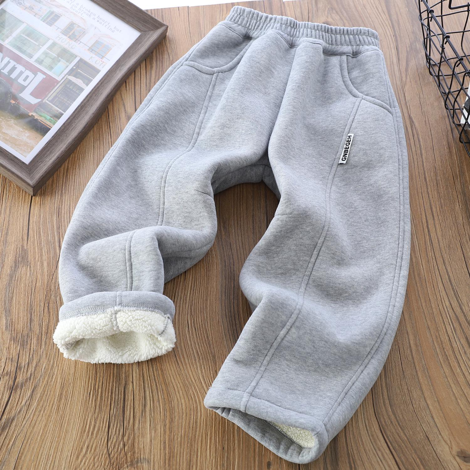 2025 Winter Neue Fleece Kinder-Sweathose – Verdickt, Warm und Trendig für Jungen und Mädchen 120 cm hellgrau von Joom DACH