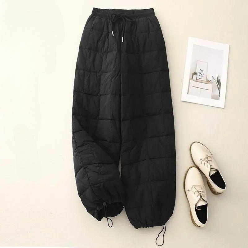 2025 Winter Neue Leichte Gerade Daunen Baumwollhose Damen Drapierend Dünn Mode Kältefest Clip Baumwolle Weitbeinige Hose 3XL schwarz von Joom DACH
