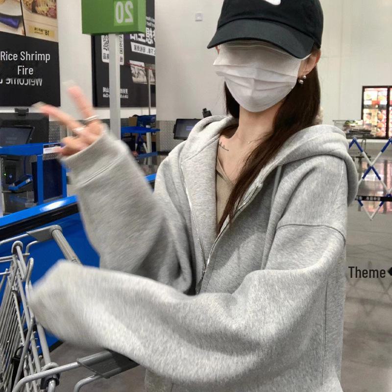 2025 Damen Graue Kapuzen-Strickjacke mit Reißverschluss - Neuer Herbststil S von Joom DACH