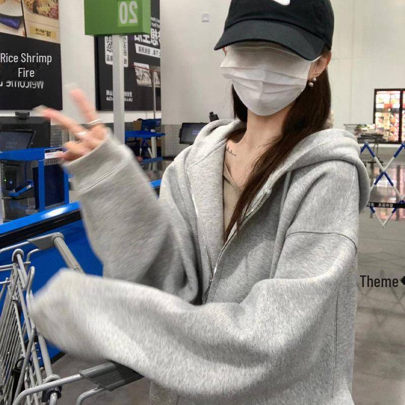 2025 Damen Graue Kapuzen-Strickjacke mit Reißverschluss - Neuer Herbststil S von Joom DACH