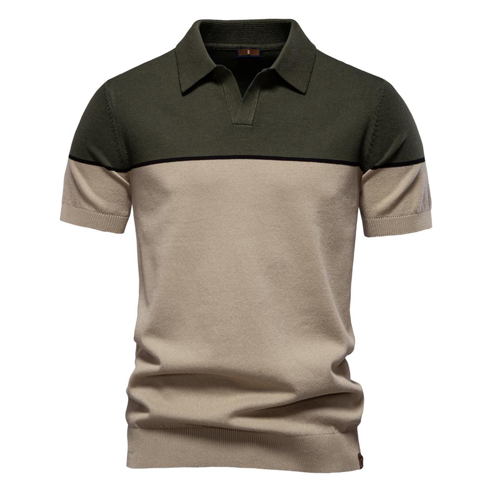 2025 männer V Neck Polo Shirt Business Casual Sommer Comfort Fit Gestrickte Pullover Polo Männer EUR L 75-85kg armee grüne von Joom DACH
