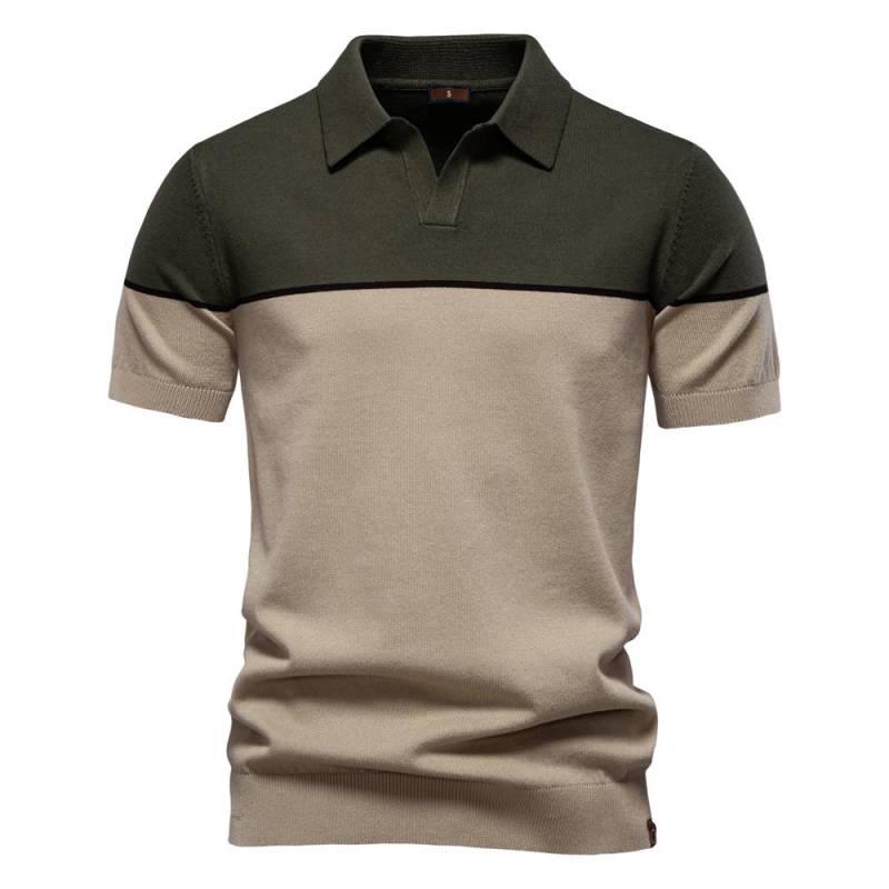 2025 männer V Neck Polo Shirt Business Casual Sommer Comfort Fit Gestrickte Pullover Polo Männer EUR L 75-85kg armee grüne von Joom DACH