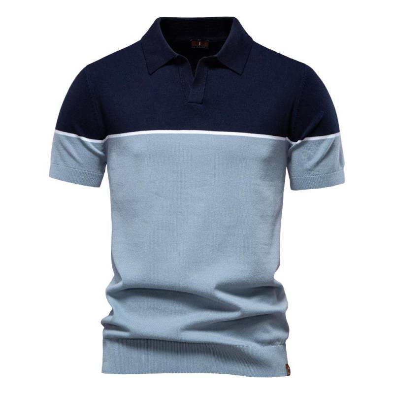 2025 männer V Neck Polo Shirt Business Casual Sommer Comfort Fit Gestrickte Pullover Polo Männer EUR XL 85-95kg dunkelblau von Joom DACH