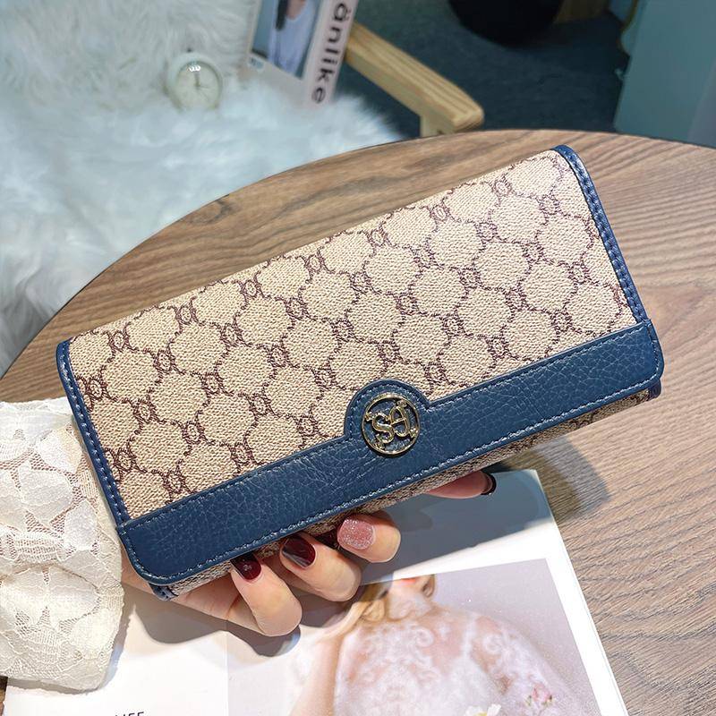 2025 neue Echt Leder Frauen Geldbörsen Marke Designer Rindsleder Lange Brieftasche Mode Geldbörse Triumphbogen Weibliche Brieftasche Kupplung blau von Joom DACH