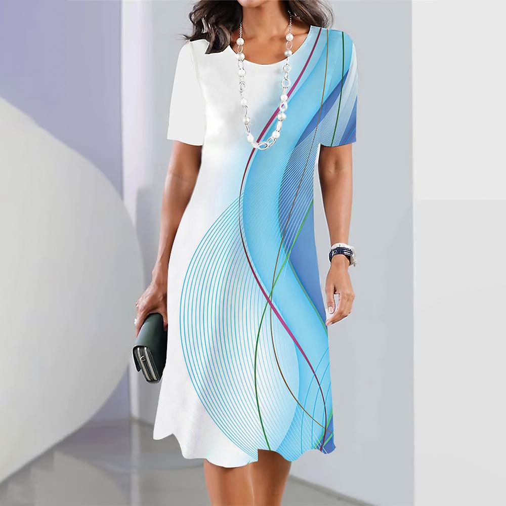 2025 neue frauen Kleider Gestreiften Gedruckt Sommer Elegante Kleid Feamle Kurzarm Kleider Mode Übergroße Kleidung 2XL von Joom DACH