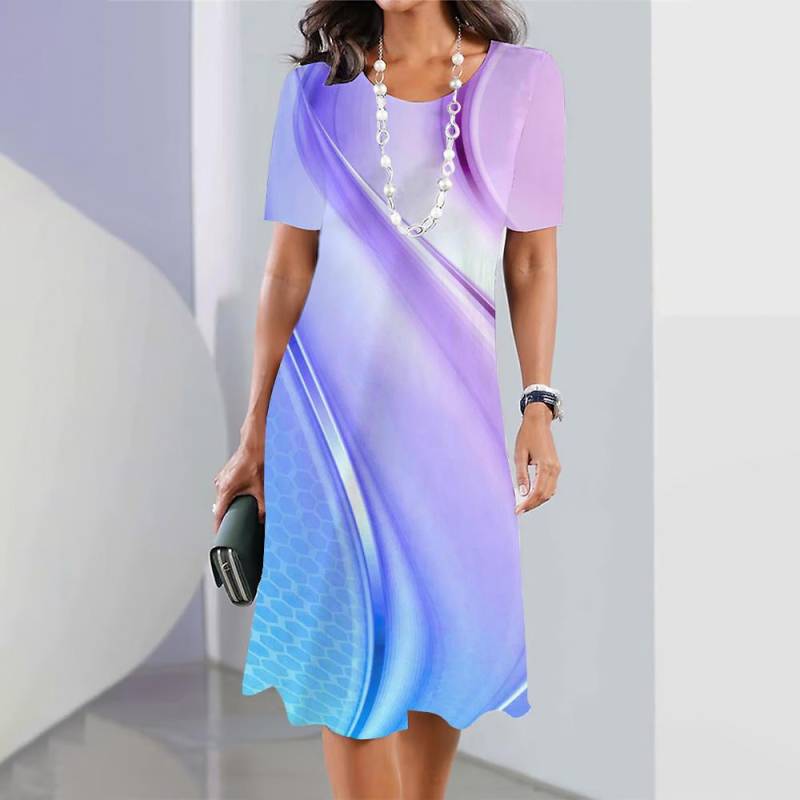 2025 neue frauen Kleider Gestreiften Gedruckt Sommer Elegante Kleid Feamle Kurzarm Kleider Mode Übergroße Kleidung 4XL von Joom DACH