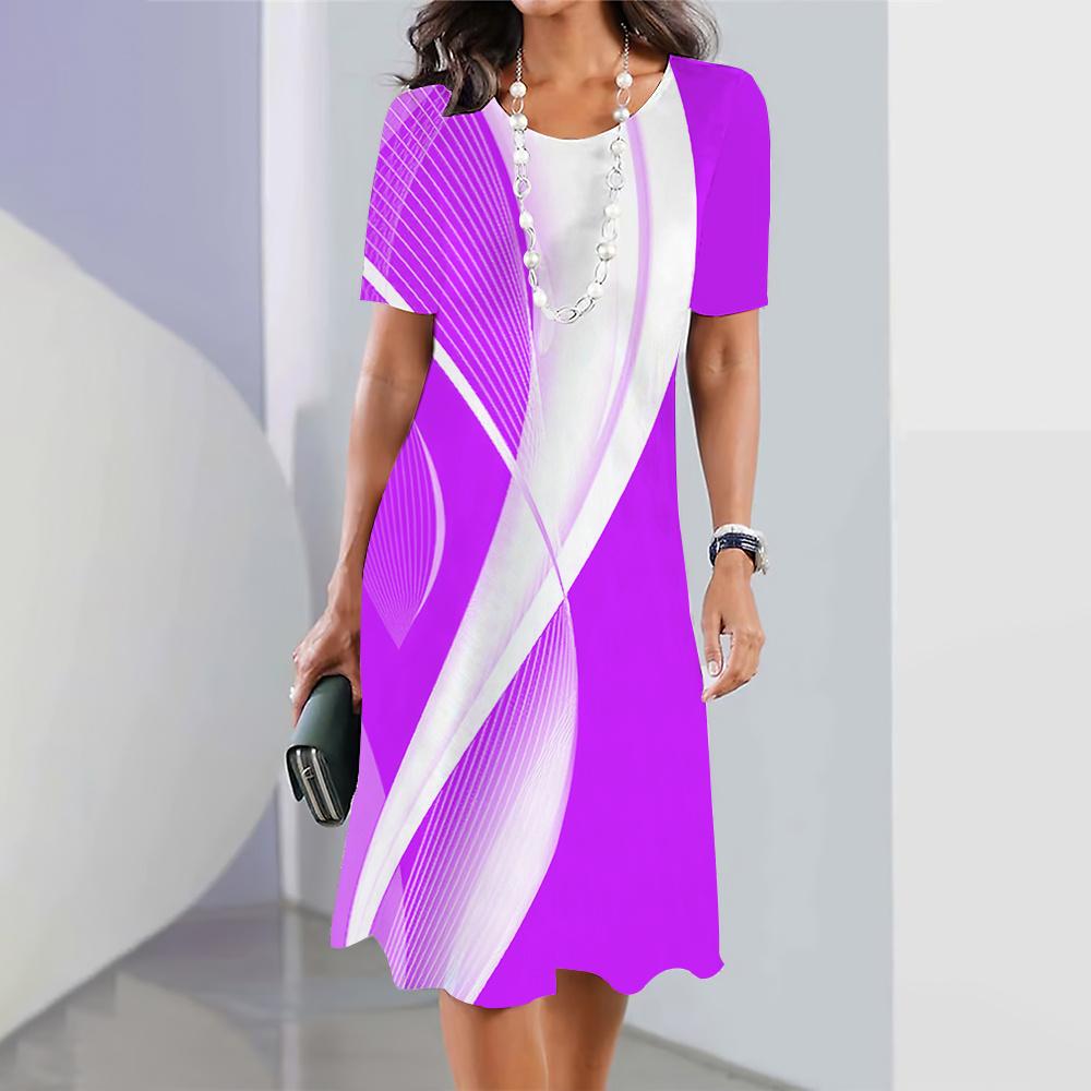 2025 neue frauen Kleider Gestreiften Gedruckt Sommer Elegante Kleid Feamle Kurzarm Kleider Mode Übergroße Kleidung 6XL von Joom DACH