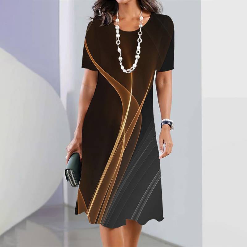 2025 neue frauen Kleider Gestreiften Gedruckt Sommer Elegante Kleid Feamle Kurzarm Kleider Mode Übergroße Kleidung 6XL von Joom DACH