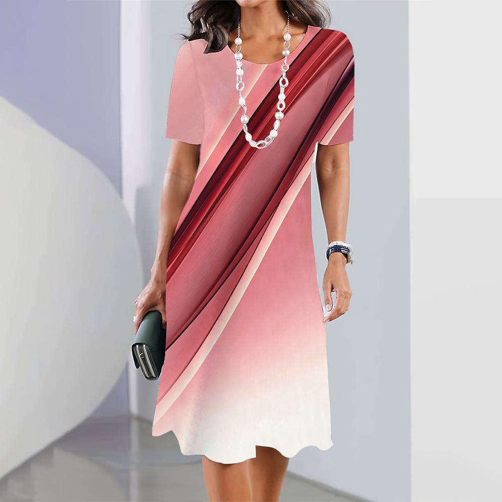 2025 neue frauen Kleider Gestreiften Gedruckt Sommer Elegante Kleid Feamle Kurzarm Kleider Mode Übergroße Kleidung XL von Joom DACH