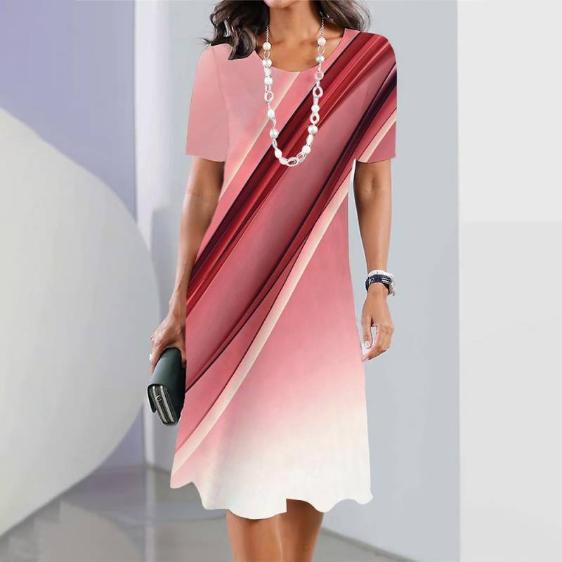 2025 neue frauen Kleider Gestreiften Gedruckt Sommer Elegante Kleid Feamle Kurzarm Kleider Mode Übergroße Kleidung XL von Joom DACH