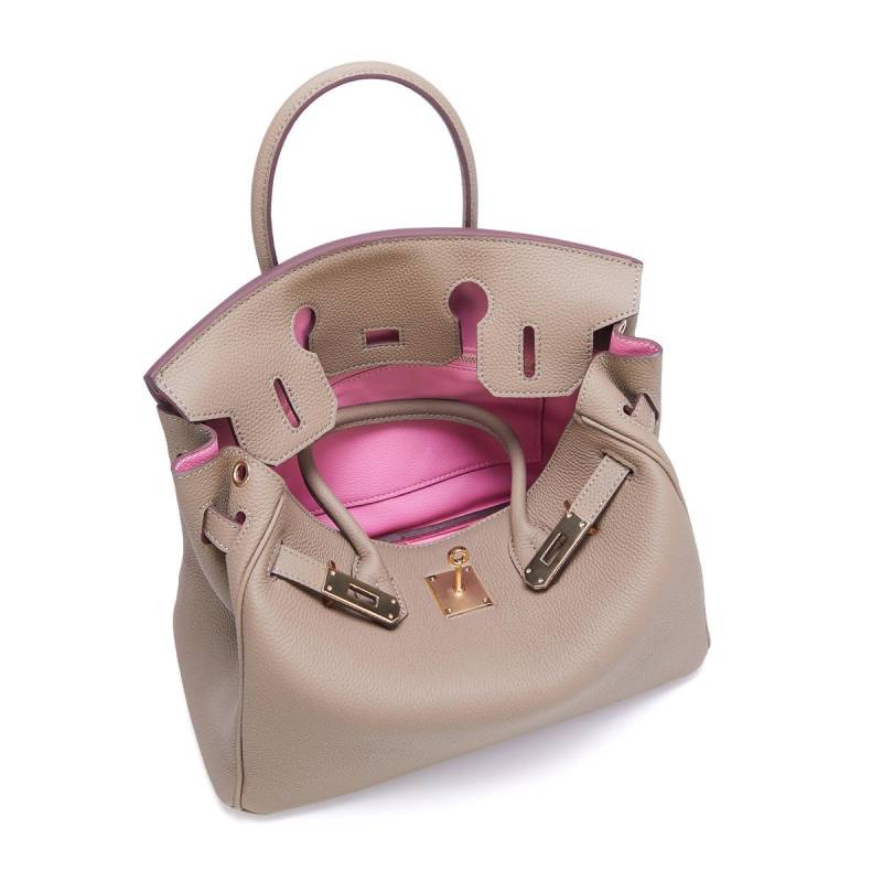 2025 neue gold taste pastell block innen leder handtasche Klassische mode frauen rindsleder schulter tasche 35x15x25cm strapless licht grau von Joom DACH