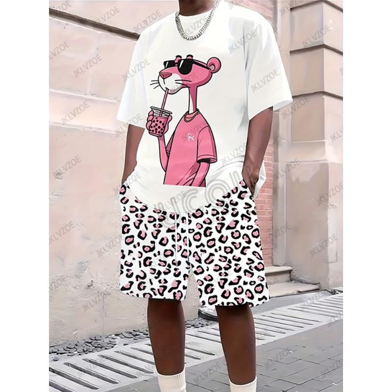 2025 neue herren Trainingsanzug Sets Rosa Panther Kurzarm T-Shirt Anzug Casual Anzug Sport Streetwear Shorts 2 Stück Männlichen Kleidung 4XL von Joom DACH