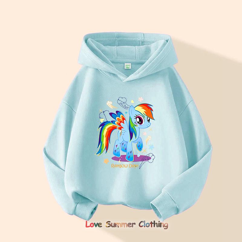 2025 niedlicher Hoodie Cartoon Mädchen Pony Print Kleine Mädchen Hoodie Lässig Rundhals Langarm für Herbst 4-14 Jahre 150 von Joom DACH