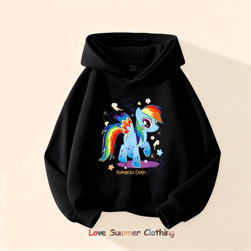 2025 niedlicher Hoodie Cartoon Mädchen Pony Print Kleine Mädchen Hoodie Lässig Rundhals Langarm für Herbst 4-14 Jahre 150 von Joom DACH