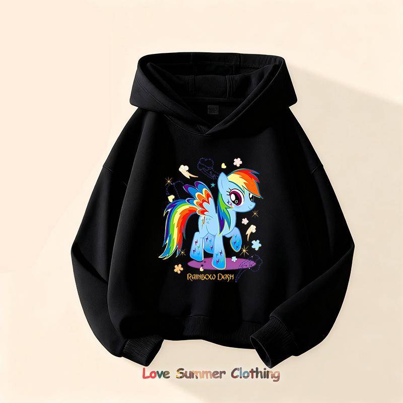 2025 niedlicher Hoodie Cartoon Mädchen Pony Print Kleine Mädchen Hoodie Lässig Rundhals Langarm für Herbst 4-14 Jahre 150 von Joom DACH