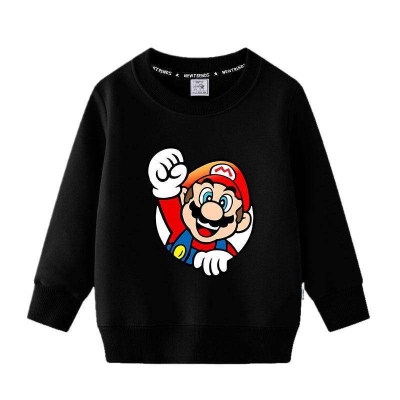 2025MINISO Neuer Stil Super Mario Cartoon Spiel Peripherie Kinder Hoodies Frühling und Herbst Jungen und Mädchen Rundhals Pullover 120 dunkelgrau von Joom DACH