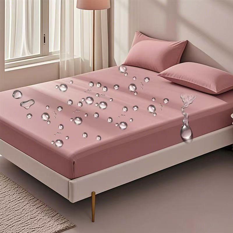 2026 Neu 99% Wasserdichter Bettschutz mit Gummizug Festes Spannbettlaken Glatter Atmungsaktiver Matratzenschoner Bezug Milbenschutz Bettwäsche Mehrere Größen Sheet 160X200x30cm rosa von Joom DACH