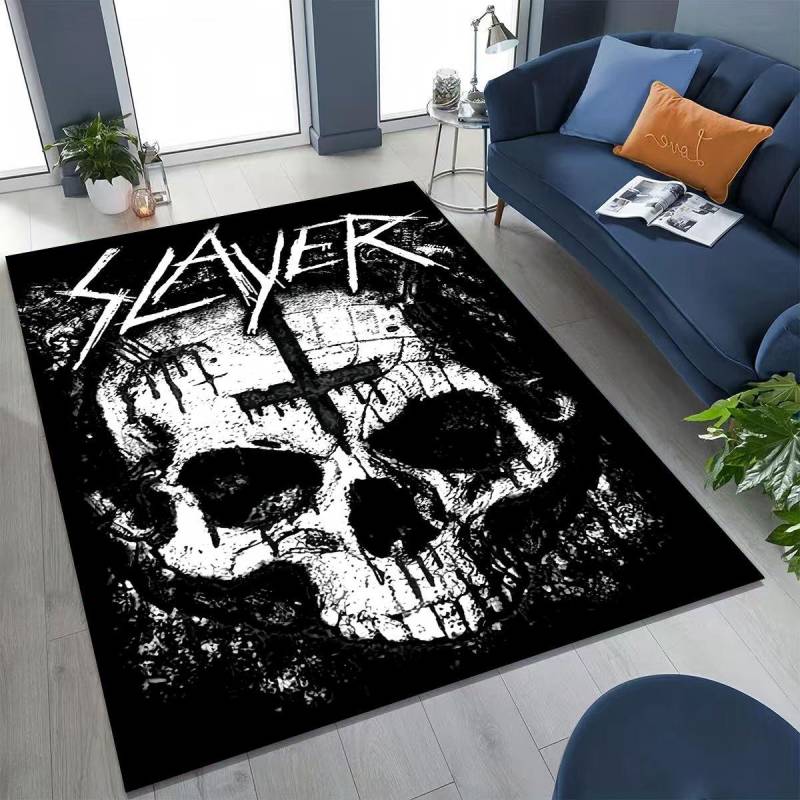 2026 Slayer Heavy Metal Rockband Totenkopf Kunst Teppich für Schlafzimmer Wohnzimmer Sofa Heim Fußmatte Dekor,Große Rutschfeste Bodenmatte 120x160cm( 47x62in ) von Joom DACH