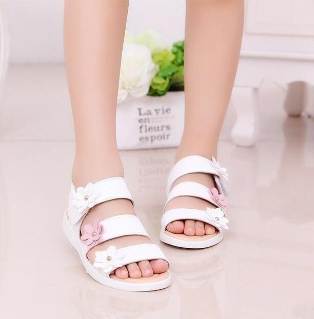 21-36 Plus Größe Sommer Schöne Römische Kinder Sandalen Mädchen Prinzessin Blume Weiche Strand Garten Schuhe Kinder Flache Sandalen 21 weiß von Joom DACH