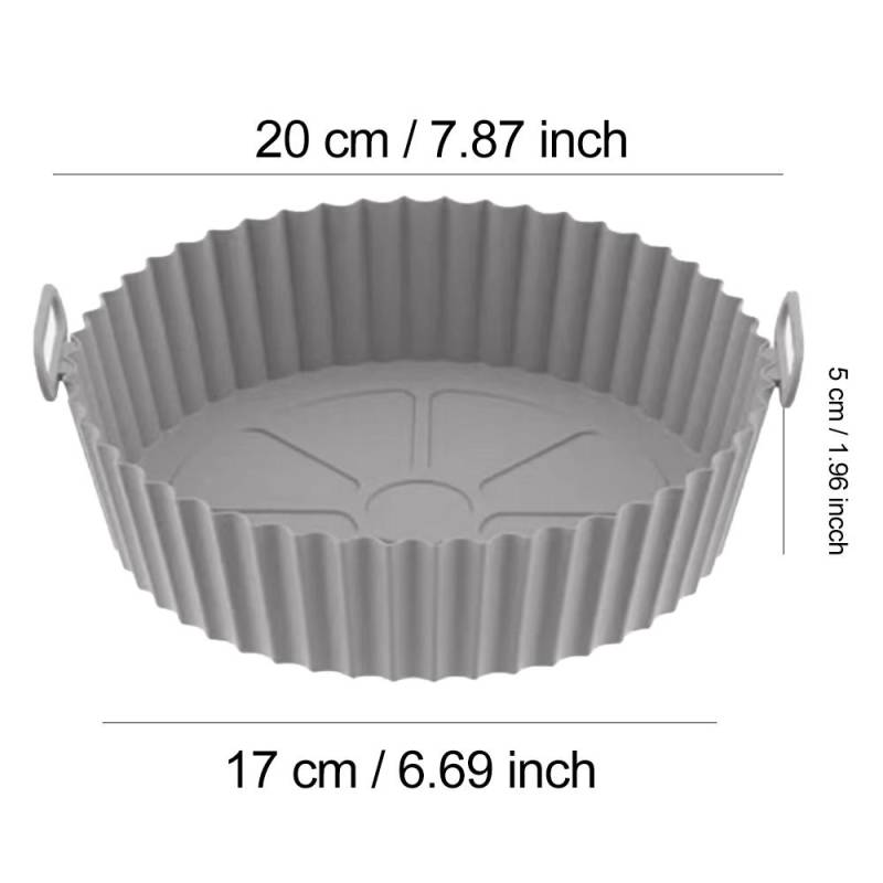 22/24 cm runde Silikon-Luftfritteusen-Backkorbeinlage, wiederverwendbar, leicht zu reinigen, Airfryers-Tablett, BBQ-Pizza-Teller, Brathähnchen-Ofen-Grillpfanne für die Küche 20CM grau von Joom DACH