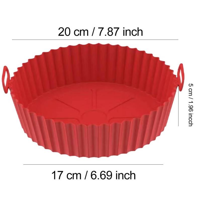 22/24 cm runde Silikon-Luftfritteusen-Backkorbeinlage, wiederverwendbar, leicht zu reinigen, Airfryers-Tablett, BBQ-Pizza-Teller, Brathähnchen-Ofen-Grillpfanne für die Küche 20CM rot von Joom DACH
