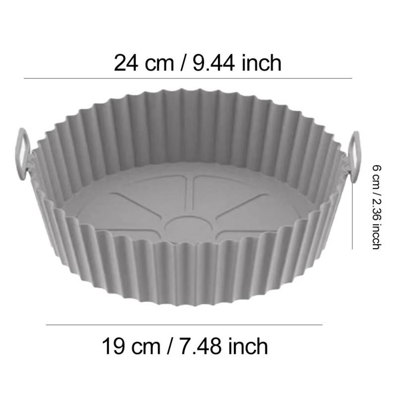 22/24 cm runde Silikon-Luftfritteusen-Backkorbeinlage, wiederverwendbar, leicht zu reinigen, Airfryers-Tablett, BBQ-Pizza-Teller, Brathähnchen-Ofen-Grillpfanne für die Küche 24CM grau von Joom DACH