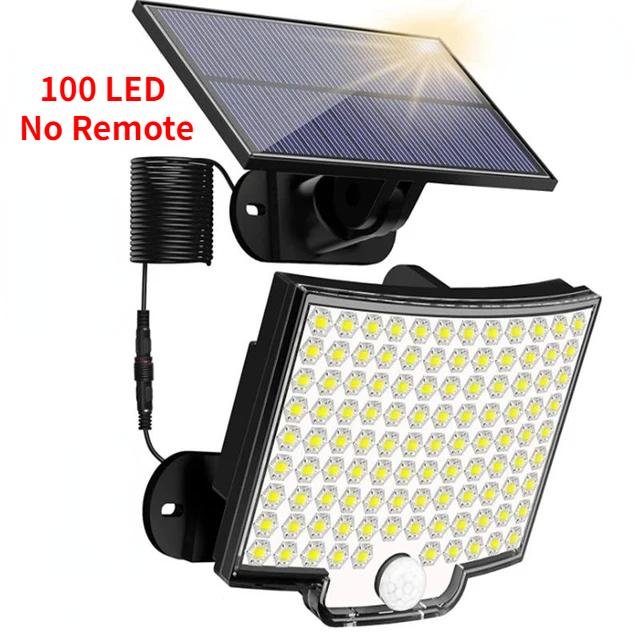 228LED Leistungsstarke LED Solar Lampe 4 Betriebsarten Mit Bewegungsmelder Fernbedienung Flutlicht Outdoor Garten Hof Wasserdichte Wandleuchte 100LED No remote von Joom DACH